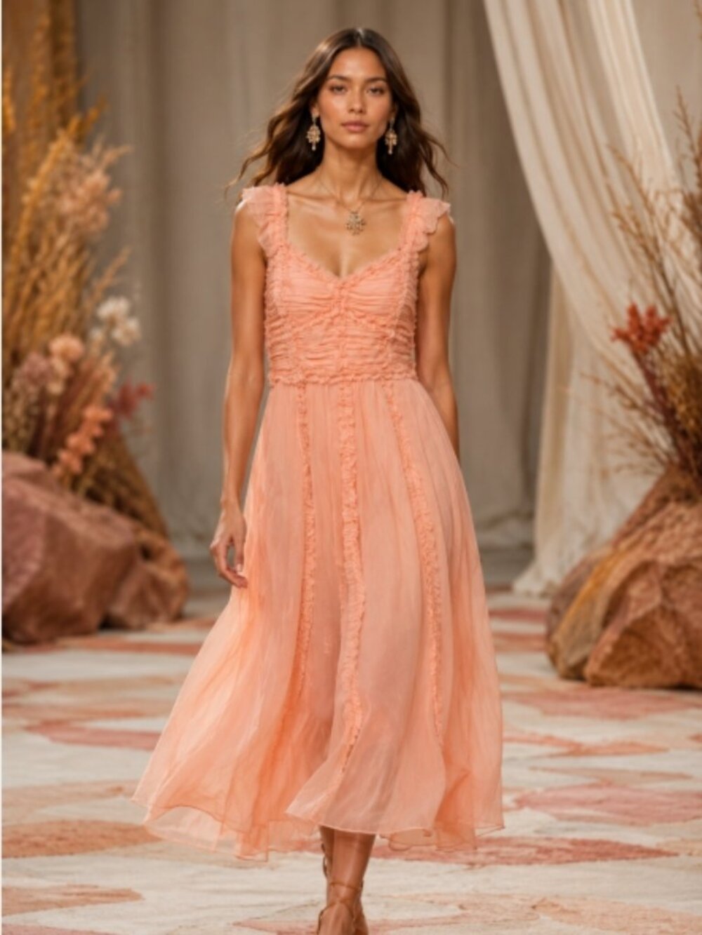 NWOT ULLA JOHNSON Florence Silk Midi Dress in Blush XL $899